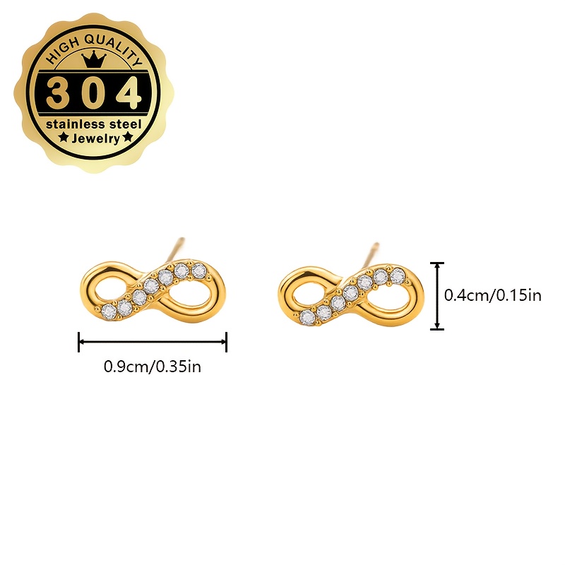 Women's Infinite Stainless Steel Stud Earrings with Zirconia